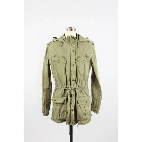 Aritzia TALULA Trooper Green Cotton Twill Hooded Utility Field Jacket, Size S - Picture 2 of 16